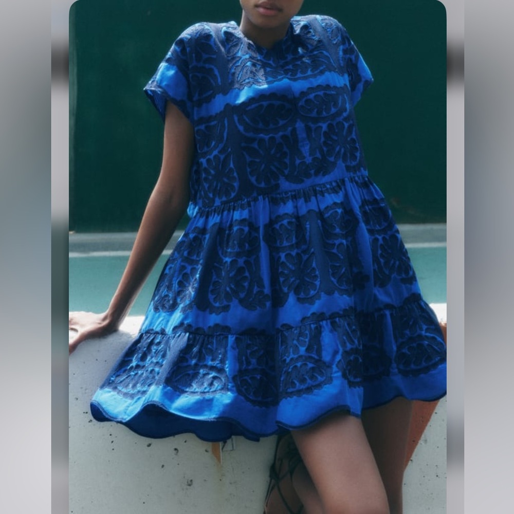 ZARA short embroidered bluish 2731 dress